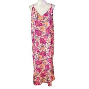 NEW Old Navy Plus Size 2X Peach Pink Floral Maxi Dress V Neck Strappy Tie